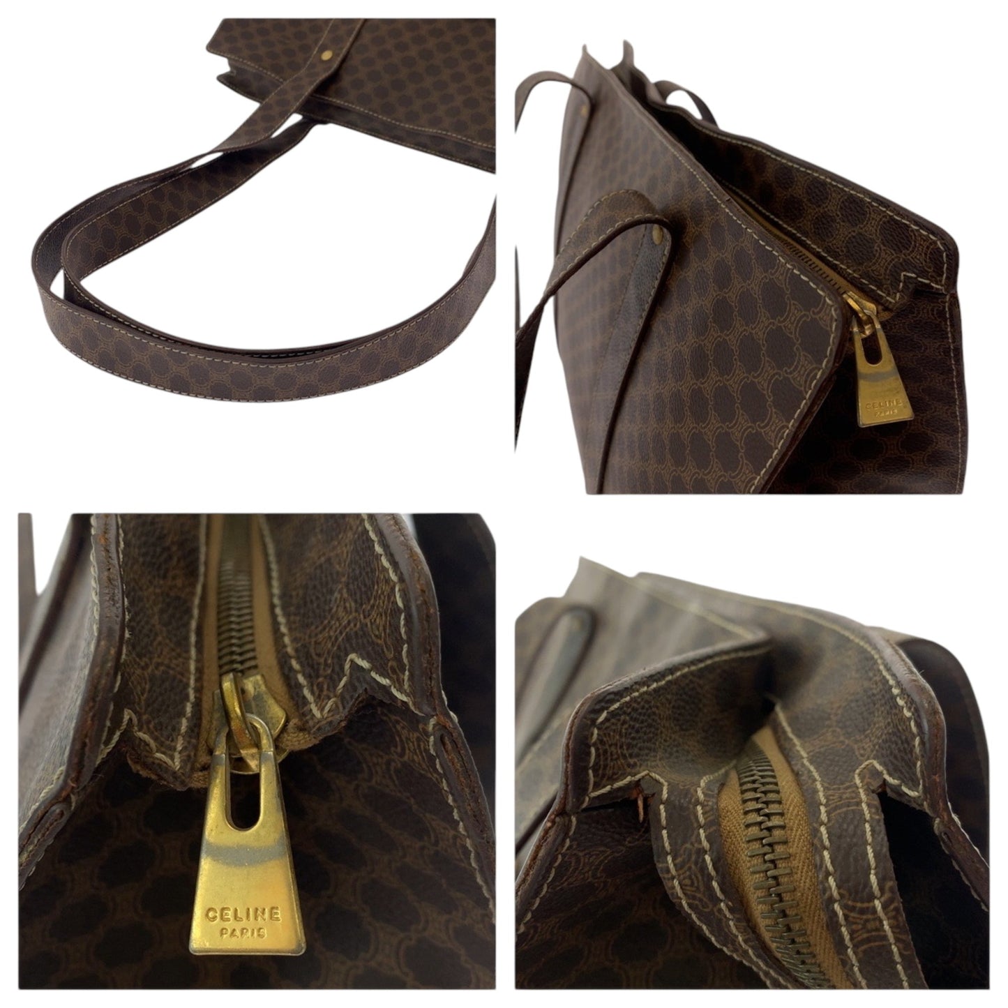 Celine Vintage Macadam Pattern Brown Gold Hardware Mc96 Tote Bag Shoulder