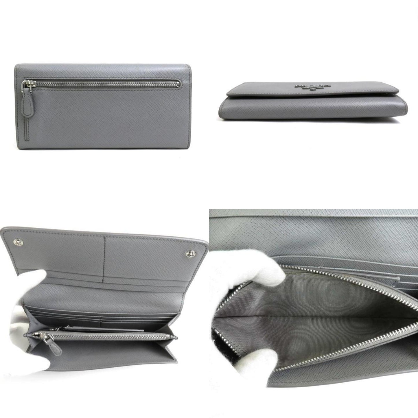 Prada Prada Bi-Fold Long Wallet Leather Gray