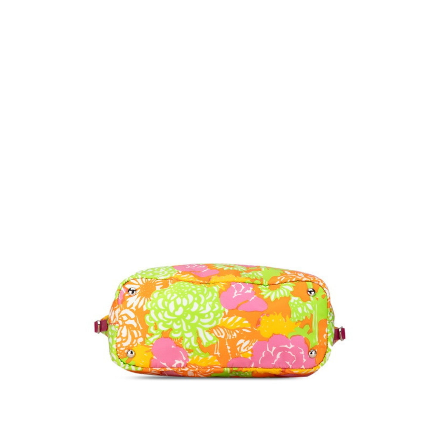 Prada Triangle Flower Motif Tote Bag Shoulder Pink Orange Multicolor Nylon Leather