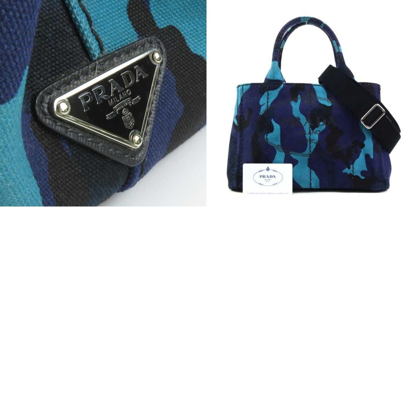Prada Handbag Shoulder Bag Canapa Canvas Navy Blue Black