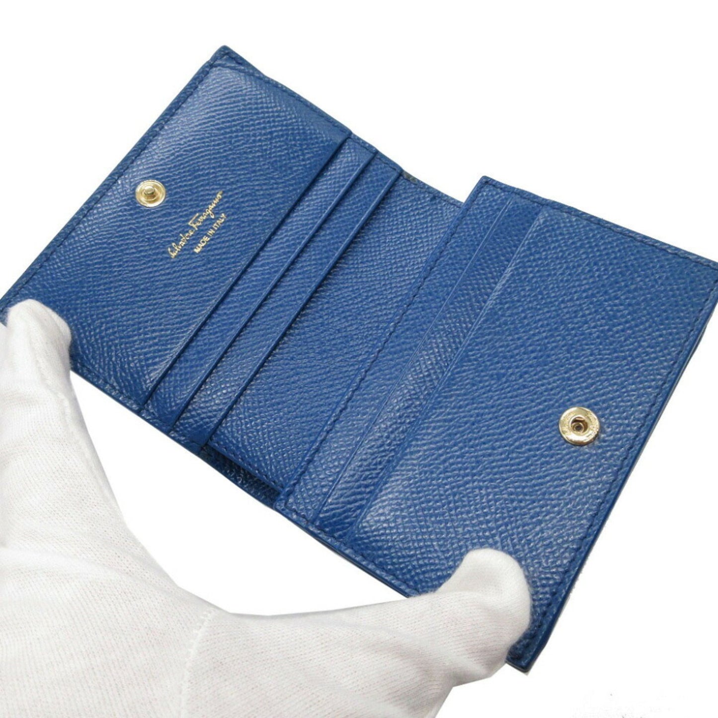 Salvatore Ferragamo Vara Ribbon Leather Blue Bi-Fold Wallet 2123Salvatore