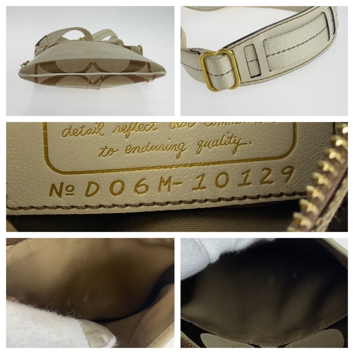 Coach Signature Beige White Gold Hardware Canvas Leather Shoulder Bag Pochette Crossbody