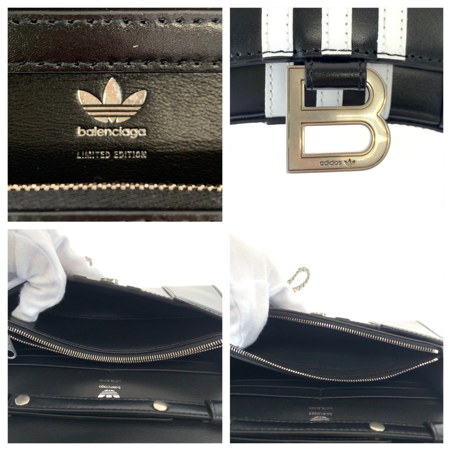 Balenciaga Balenciaga Adidas Collaboration Hourglass Wallet On Chain Black White Leather 2304Blsjj
