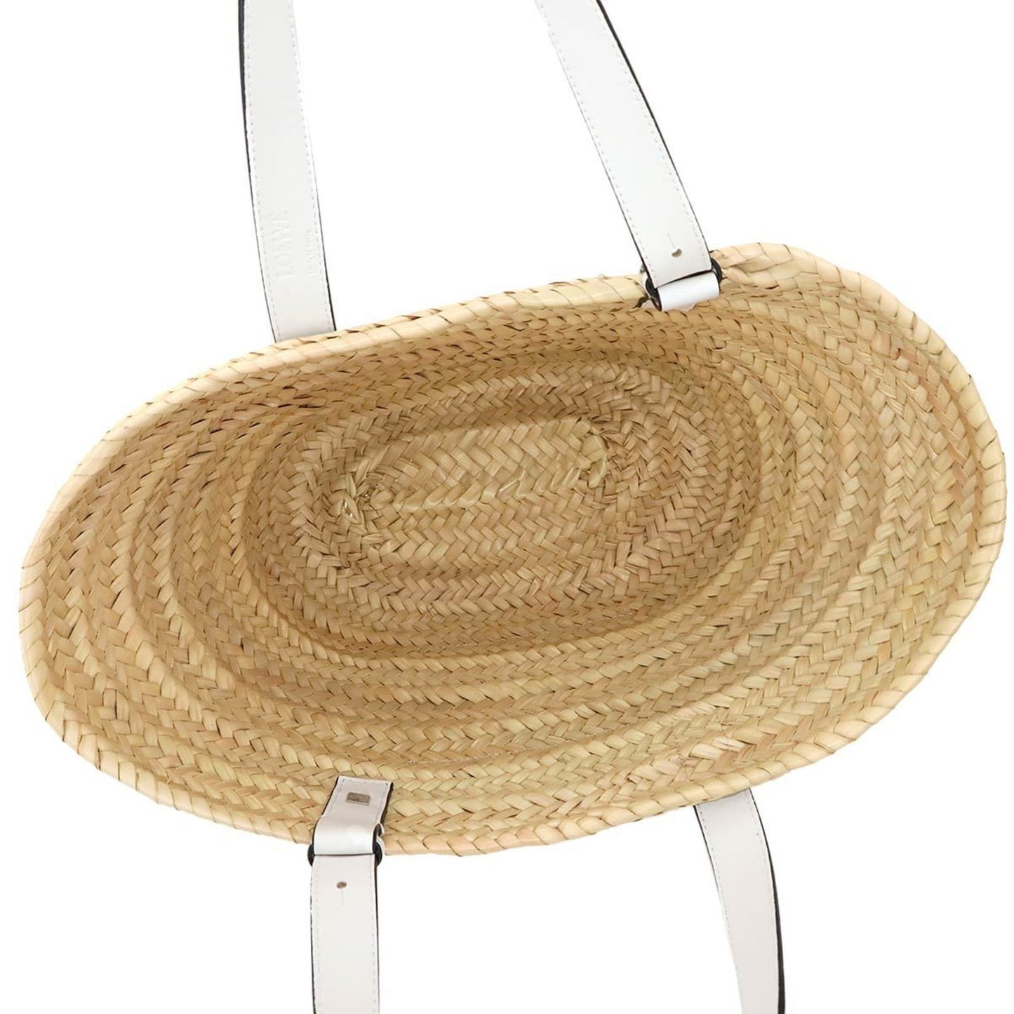 Loewe Basket Bag Tote Raffia Leather Natural Tan White Silver Hardware
