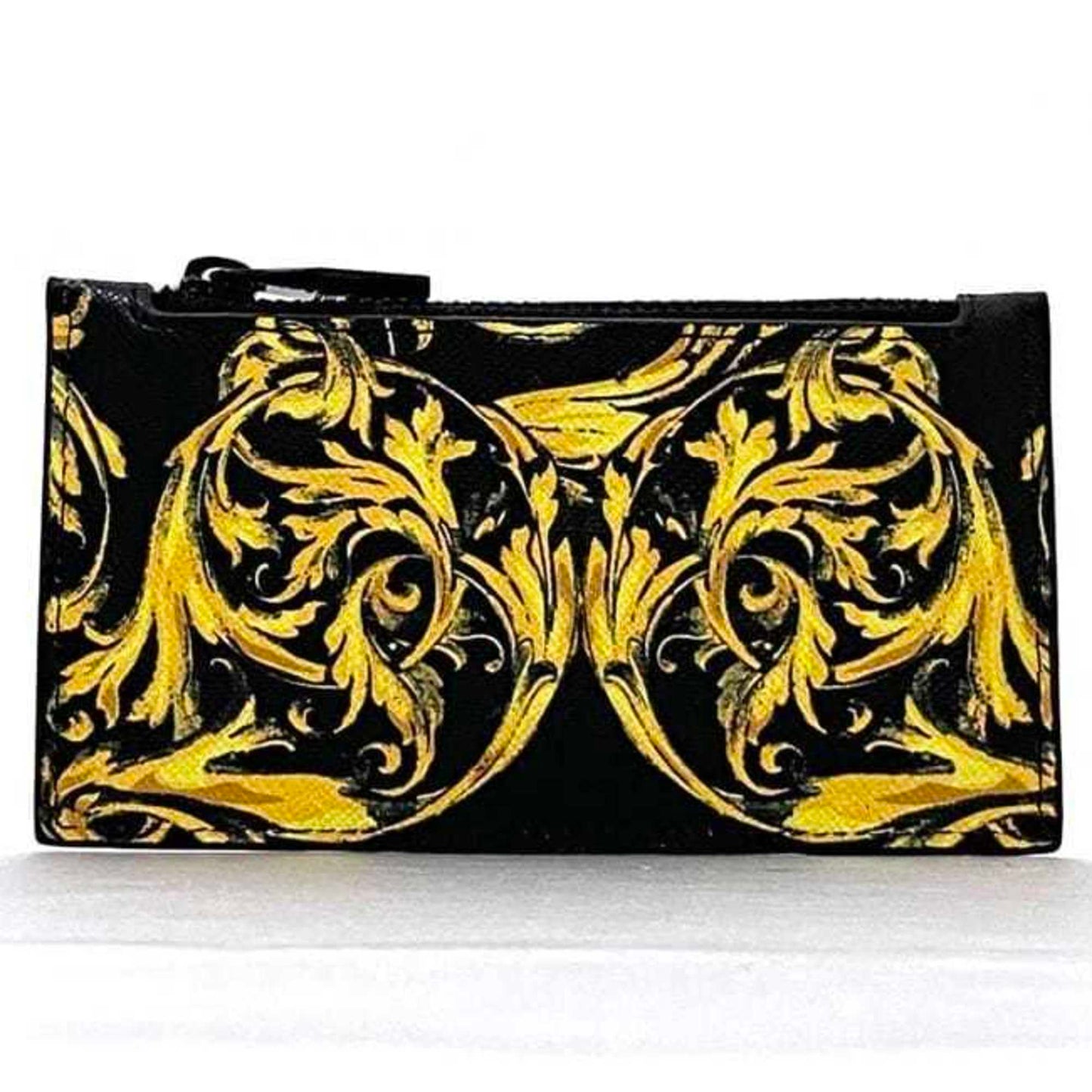 Versace Coin Case Ec-23104 Black Yellow Jeans Couture 72Ya5Pb3 Card Holder Saffiano Leather Versace