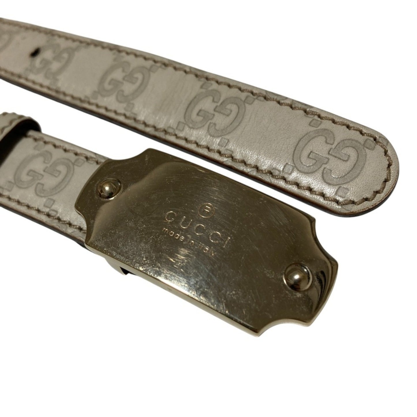 Gucci Gucci Shima Gg Pattern Top Leather Belt 146439 White