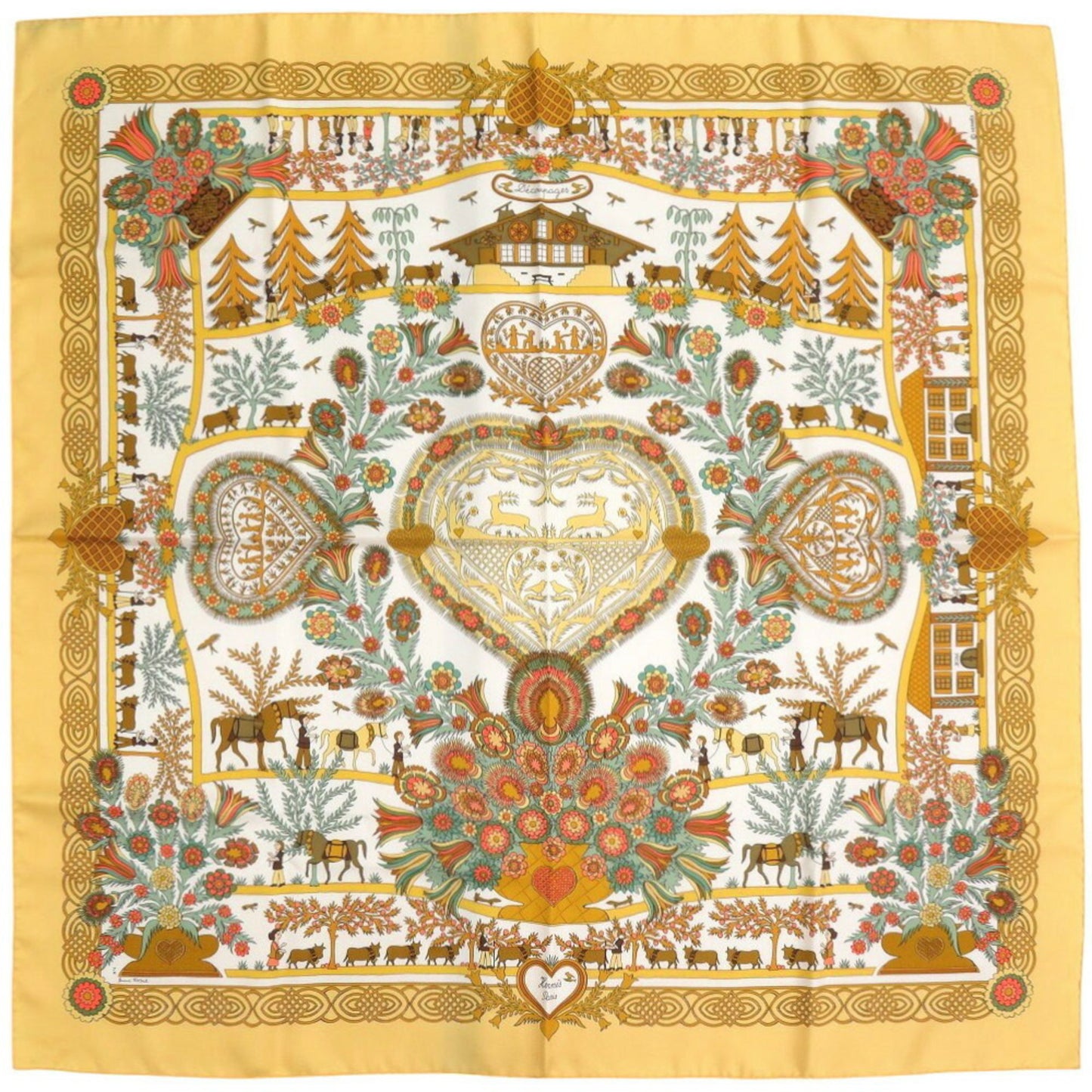 Herms Carr 90 Decoupages Paper-Cut Silk Multicolor Scarf Muffler 0750Hermes