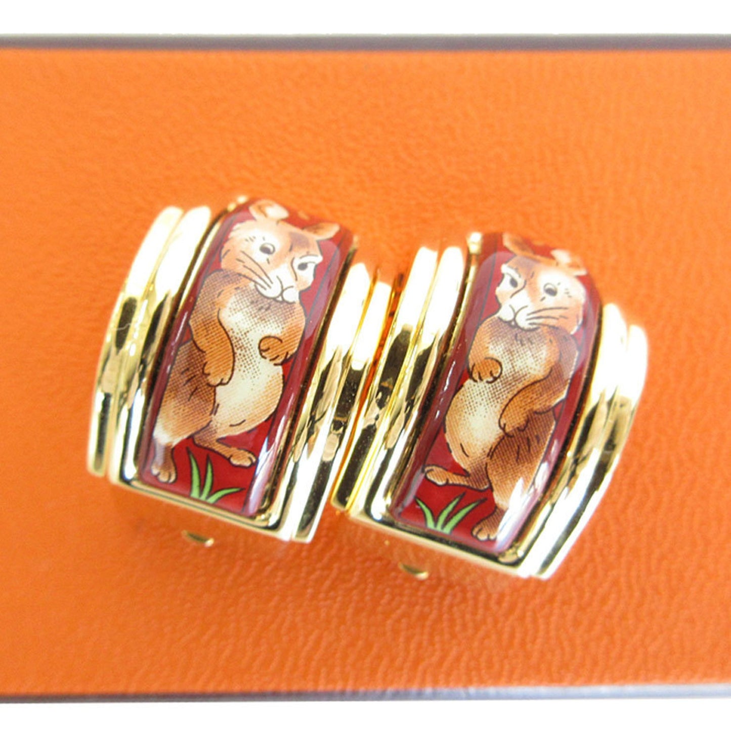 Herms Hermes Cloisonn Metal Earrings In Gold