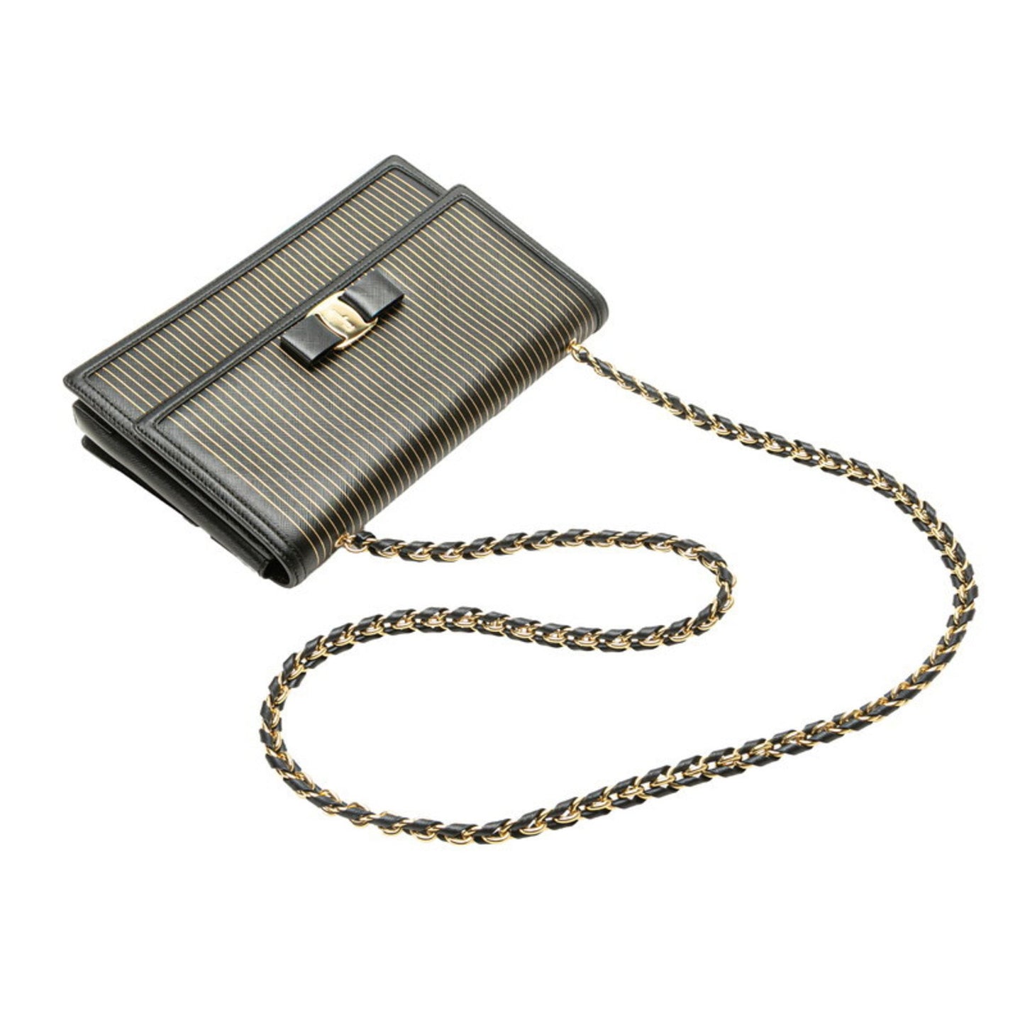 Salvatore Ferragamo Vara Ribbon Stripe Chain Shoulder Bag In Black