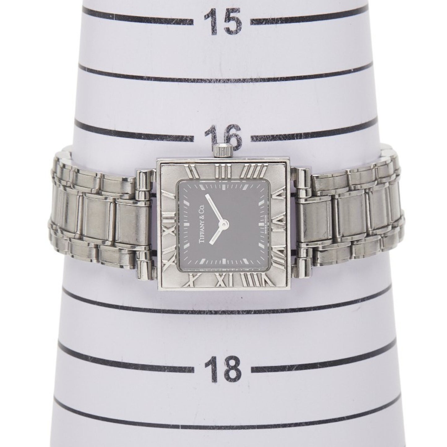 Tiffany & Co. Atlas Quartz Watch With Black Dial And Stainless Steel