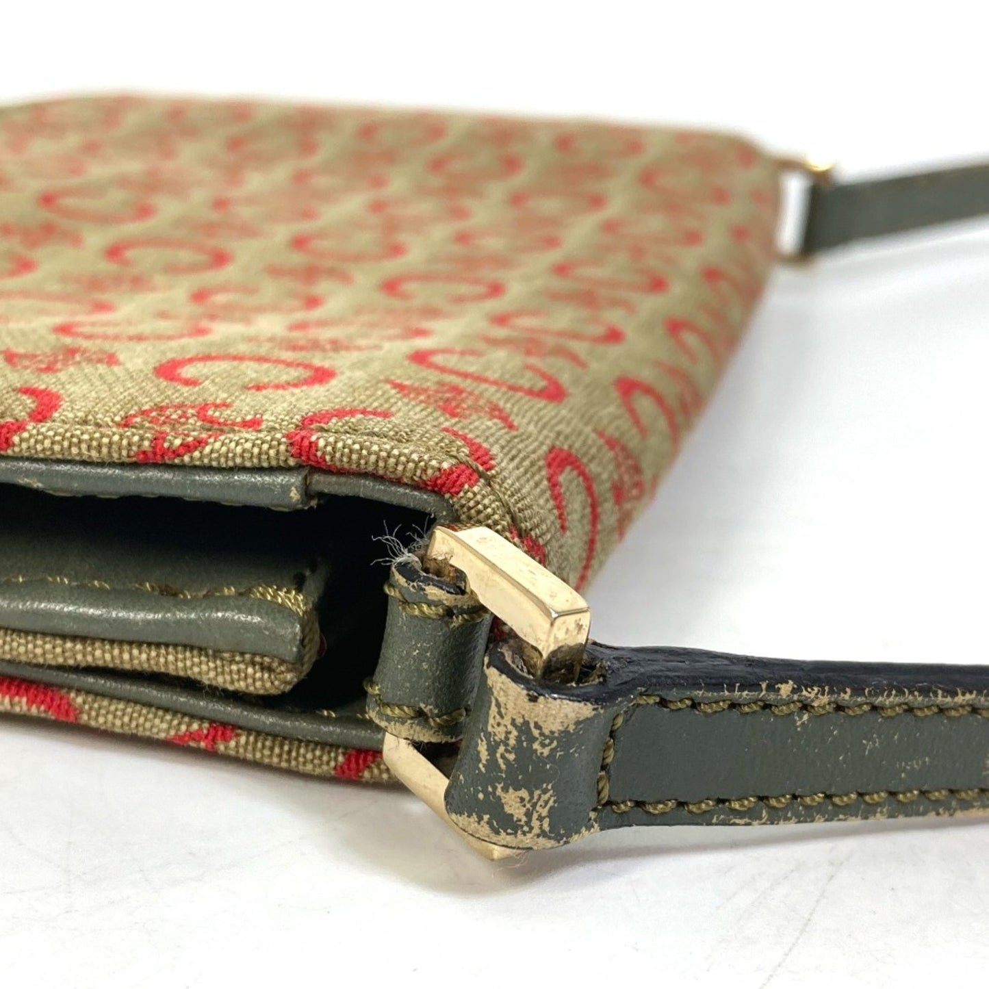 Celine Cmacadam Bag Mini Hand Bag Accessory Pouch Khaki X Red