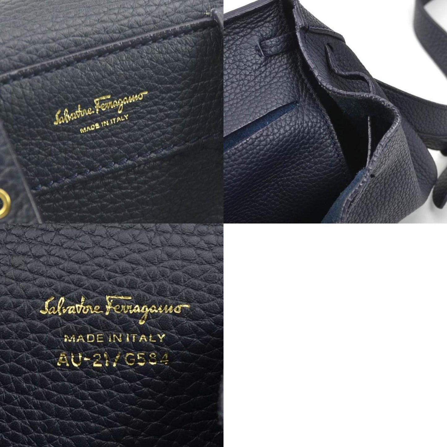 Salvatore Ferragamo Backpack Gancini Leather Navy Gold