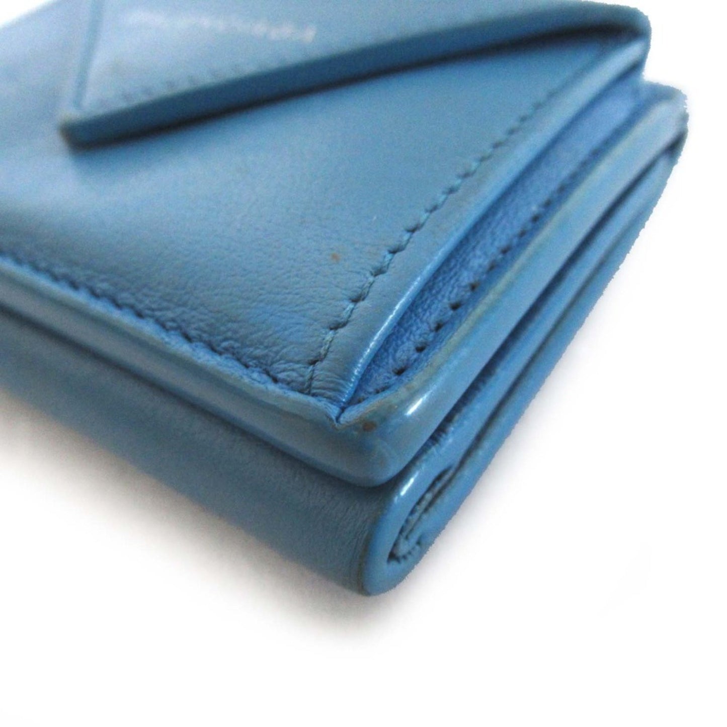 Balenciaga Paper Mini Leather Compact Wallet Tri-Fold Coin Purse Billfold Card Slot Blue