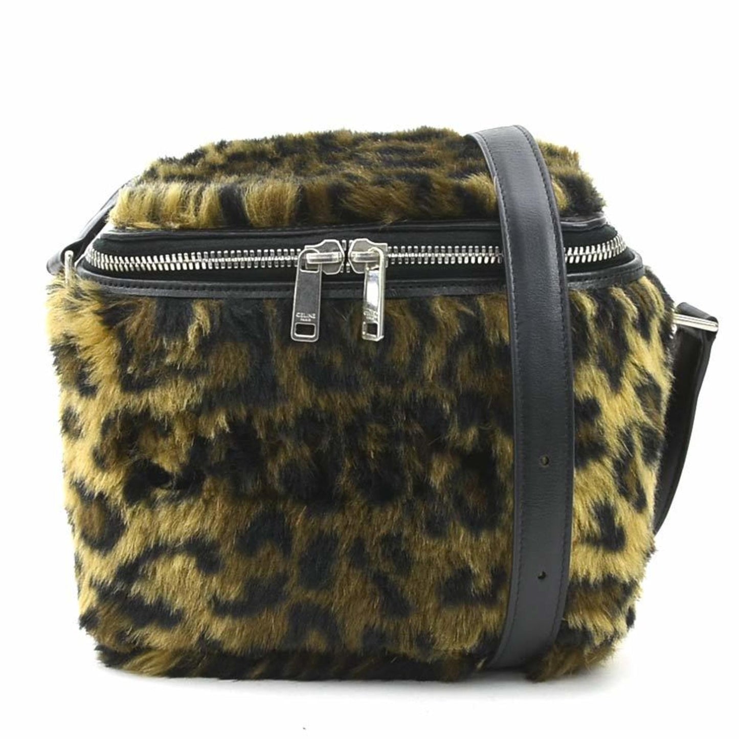 Celine Shoulder Bag Fur Leather Black X Brown