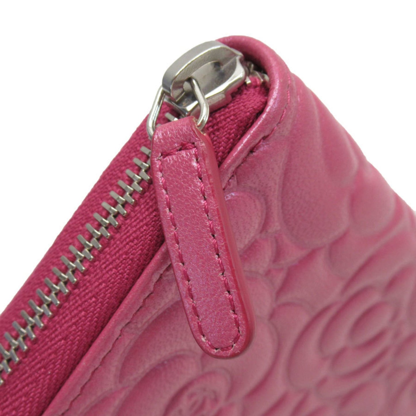 Chanel Round Long Wallet Camellia Leather Pink