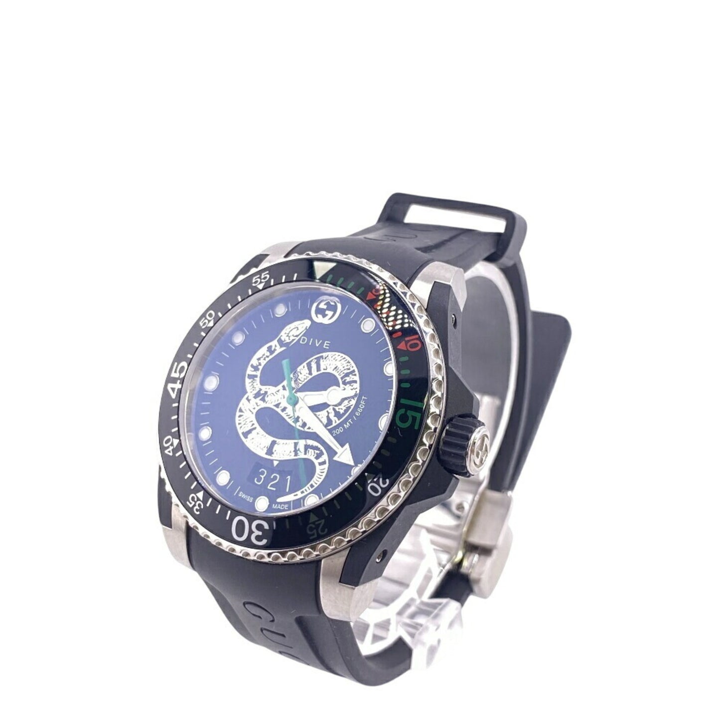 Gucci Dive 136.3 Snake Black Dial 3 Hand Date Watch Analog Digital