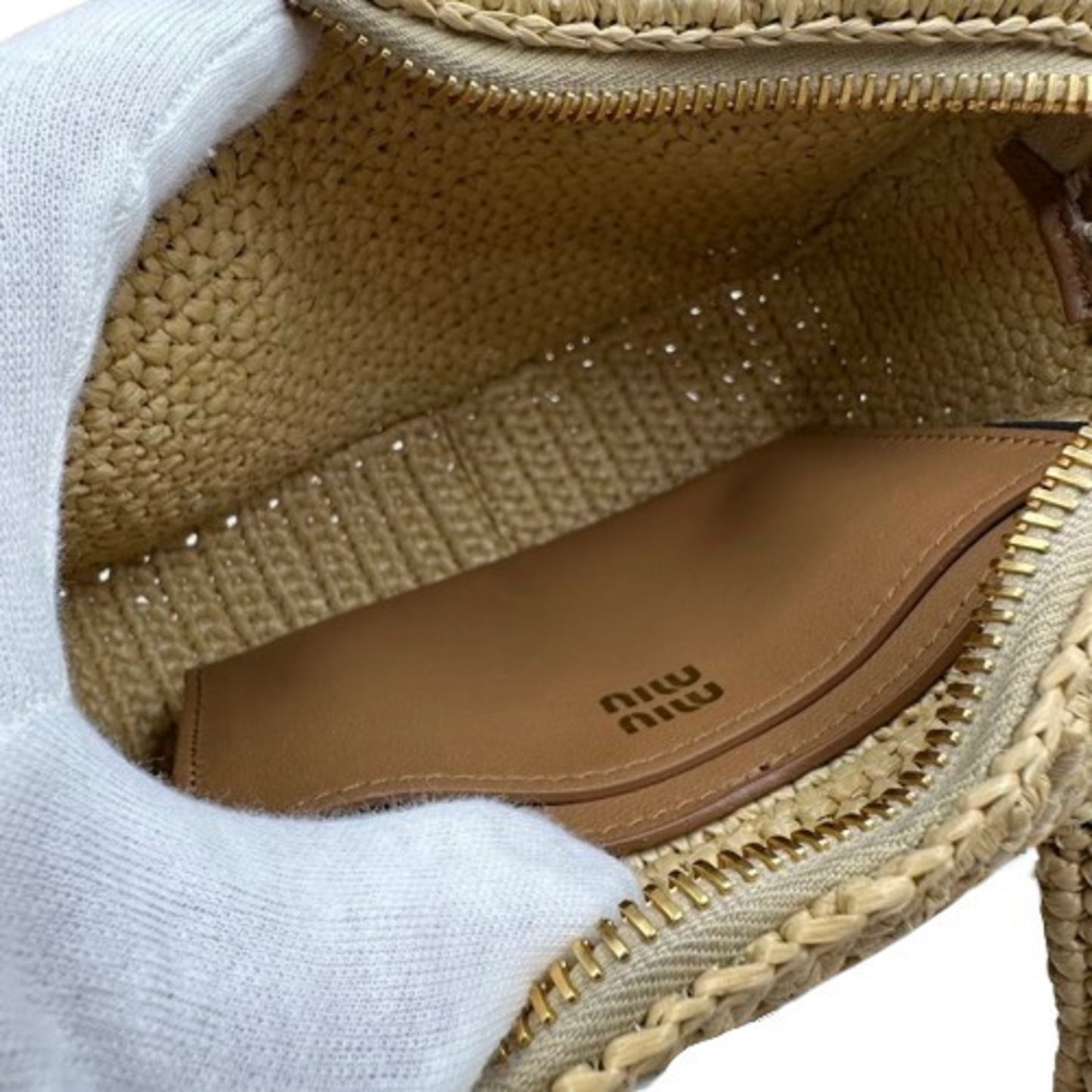 Miu Crochet Handbag 5Bb123 Beige