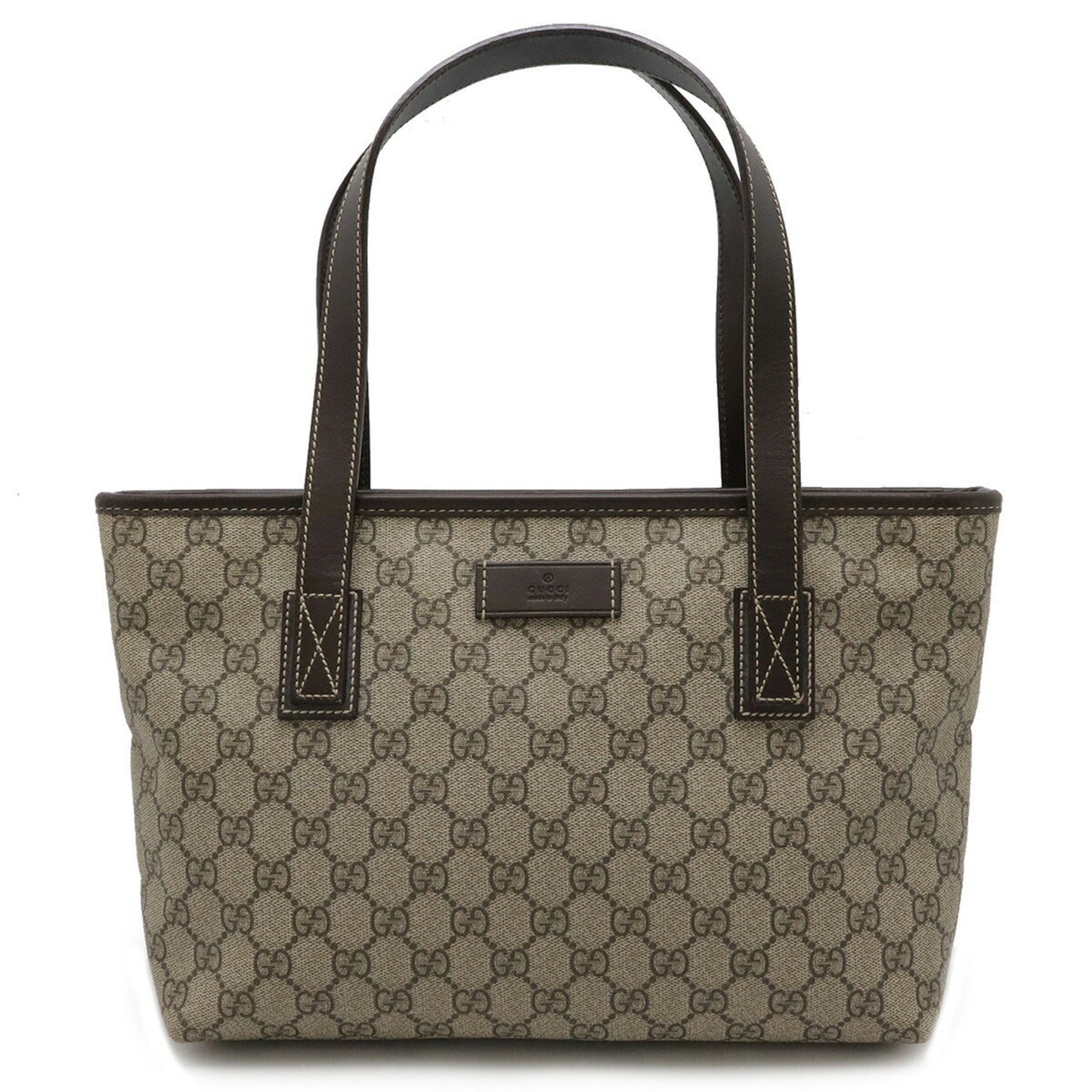 Gucci Gg Supreme Plus Tote Bag Shoulder Pvc Leather Beige Dark Brown 211138