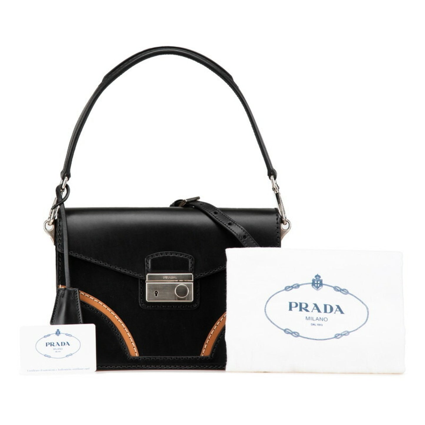 Prada Stitched Rim Handbag Shoulder Bag Br5138 Black Leather