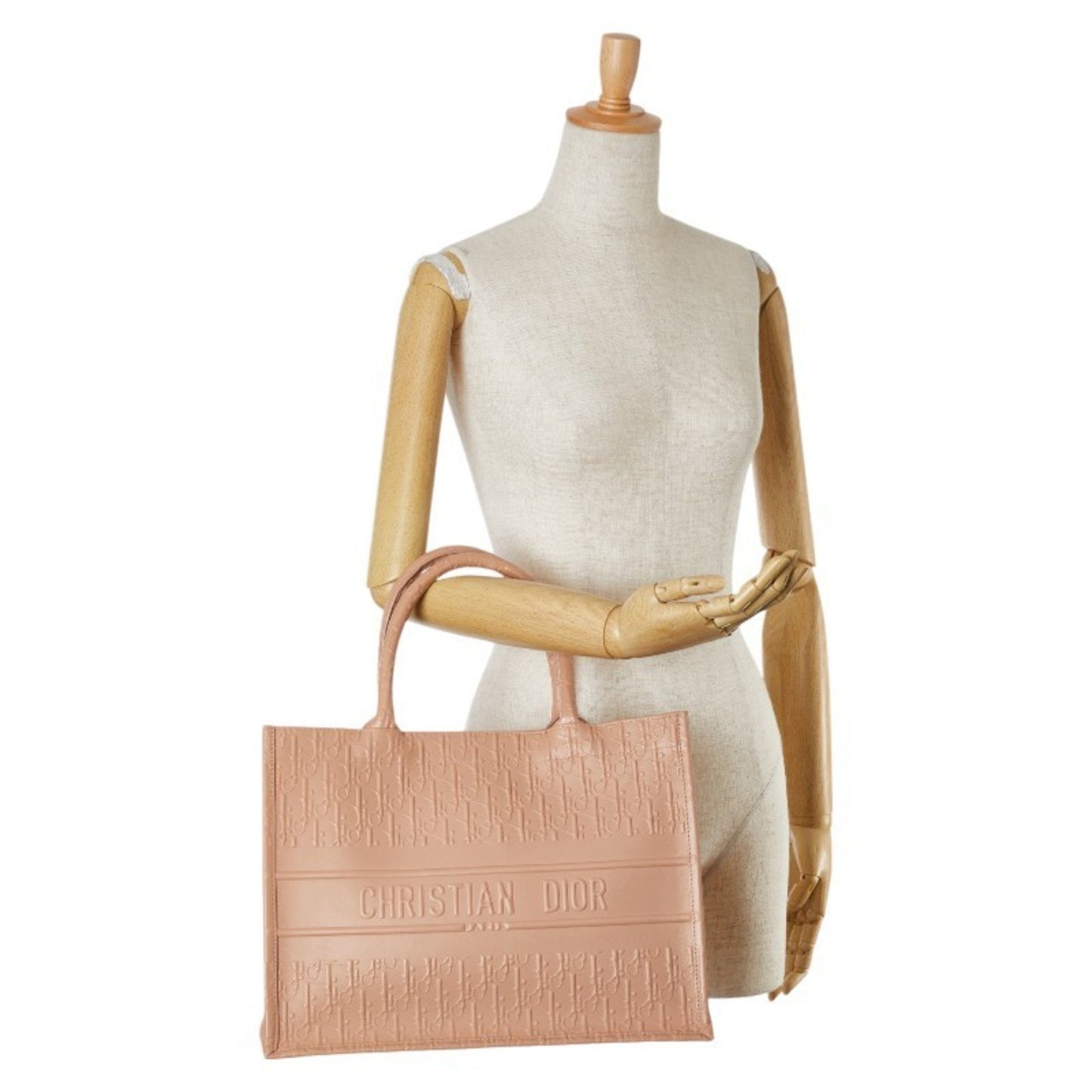 Christian Dior Dior Oblique Book Tote Medium Bag Handbag Pink Beige Leather