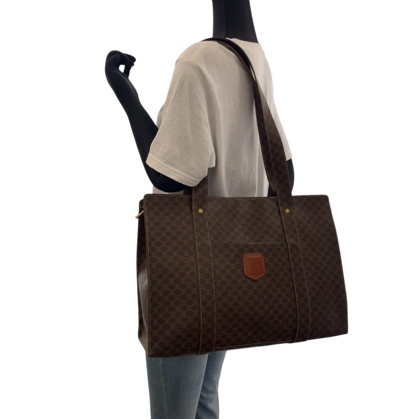 Celine Vintage Macadam Pattern Brown Gold Hardware Mc96 Tote Bag Shoulder