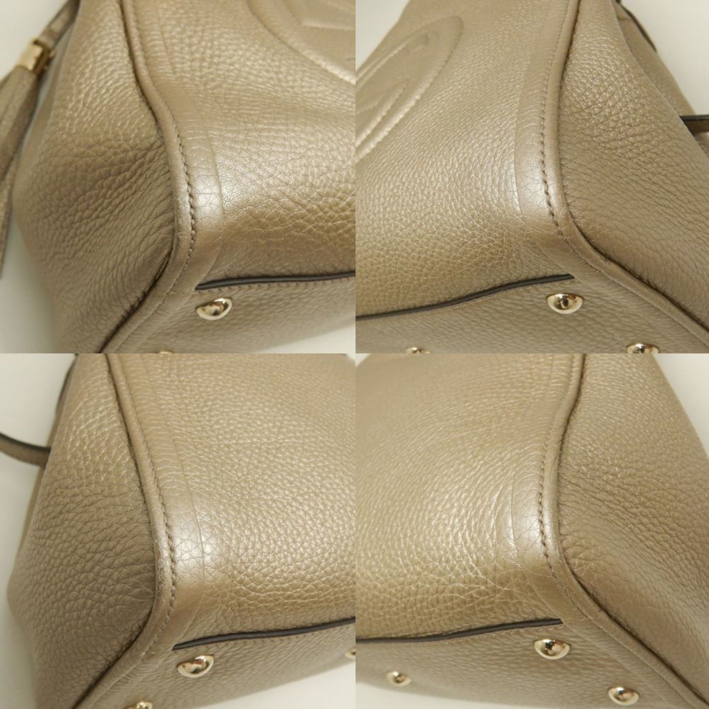 Gucci Soho 336751 Handbag Interlocking G Leather Metallic Greige 252770