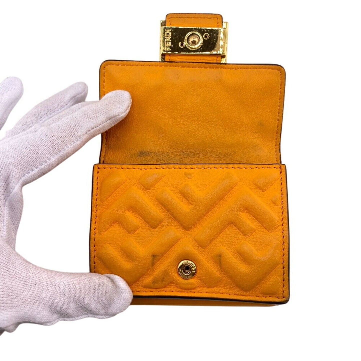 Fendi Bucket Micro Embossed Ff Tri-Fold Wallet In Orange