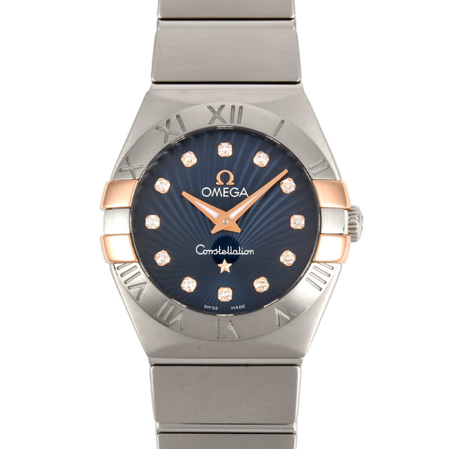 Omega 795.1007 Constellation Watch Quartz Navy Dial Ss K18 Gold 12P Diamond