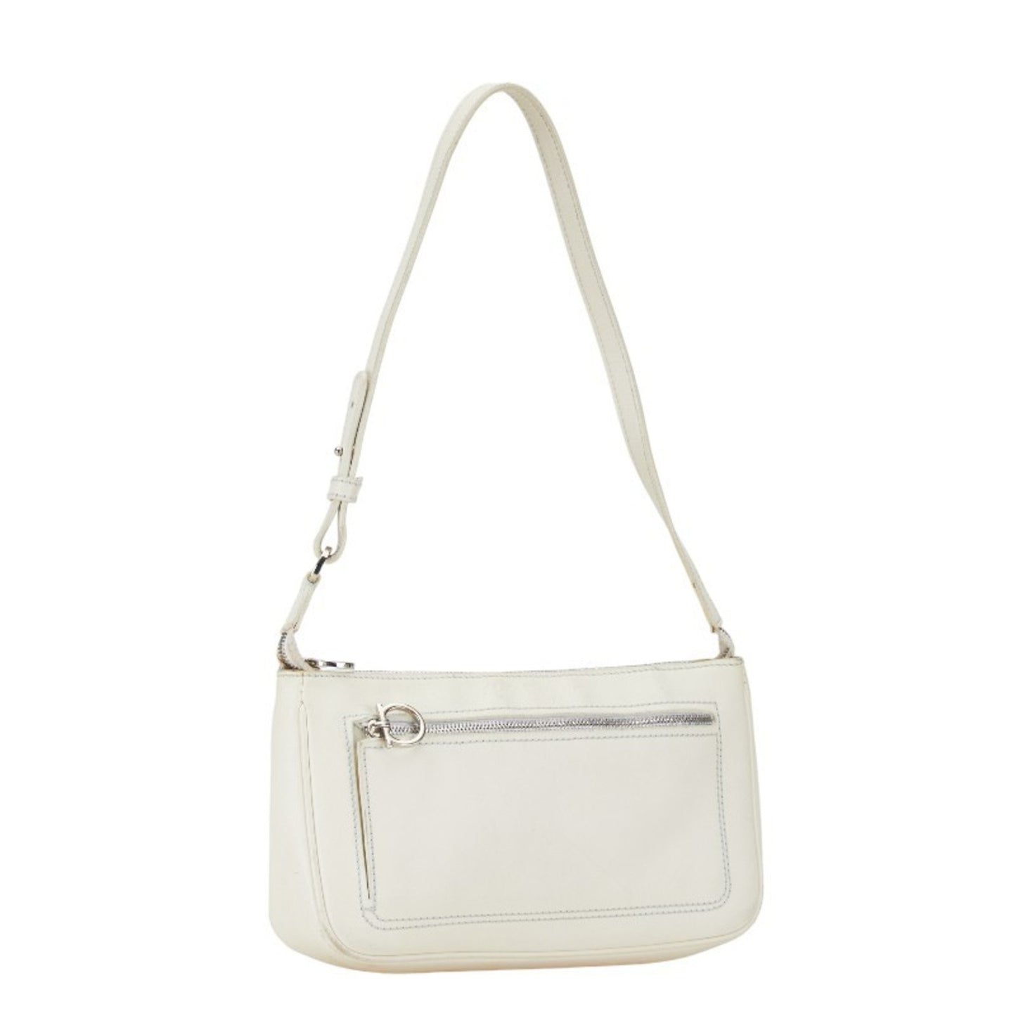 Salvatore Ferragamo Gancini Bag Pochette Au-21 4315 White Leather