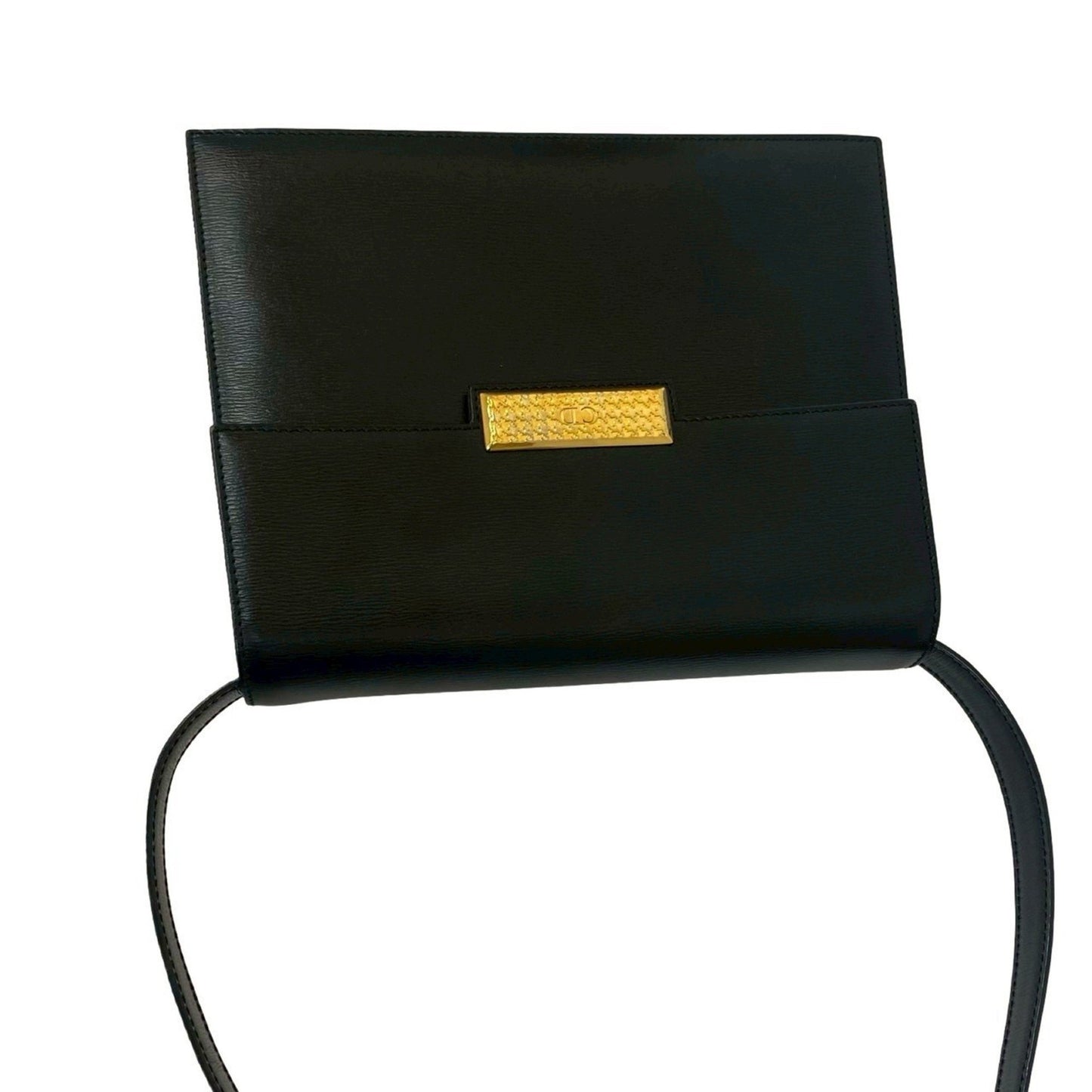 Christian Dior Vintage Cd Logo Hardware Leather Shoulder Bag/Pochette/Sacoche Black 23-10