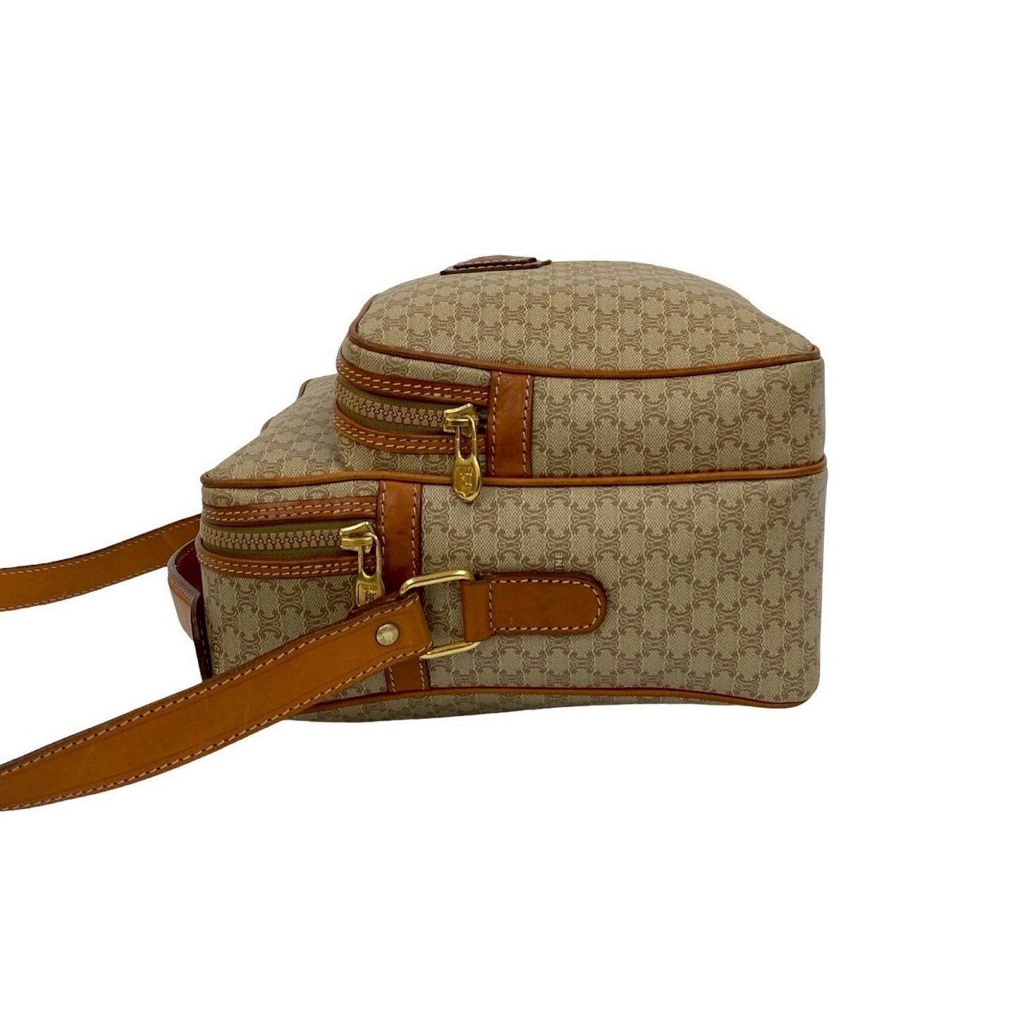 Celine Macadam Blason Pattern Leather Shoulder Bag/Pochette In Beige