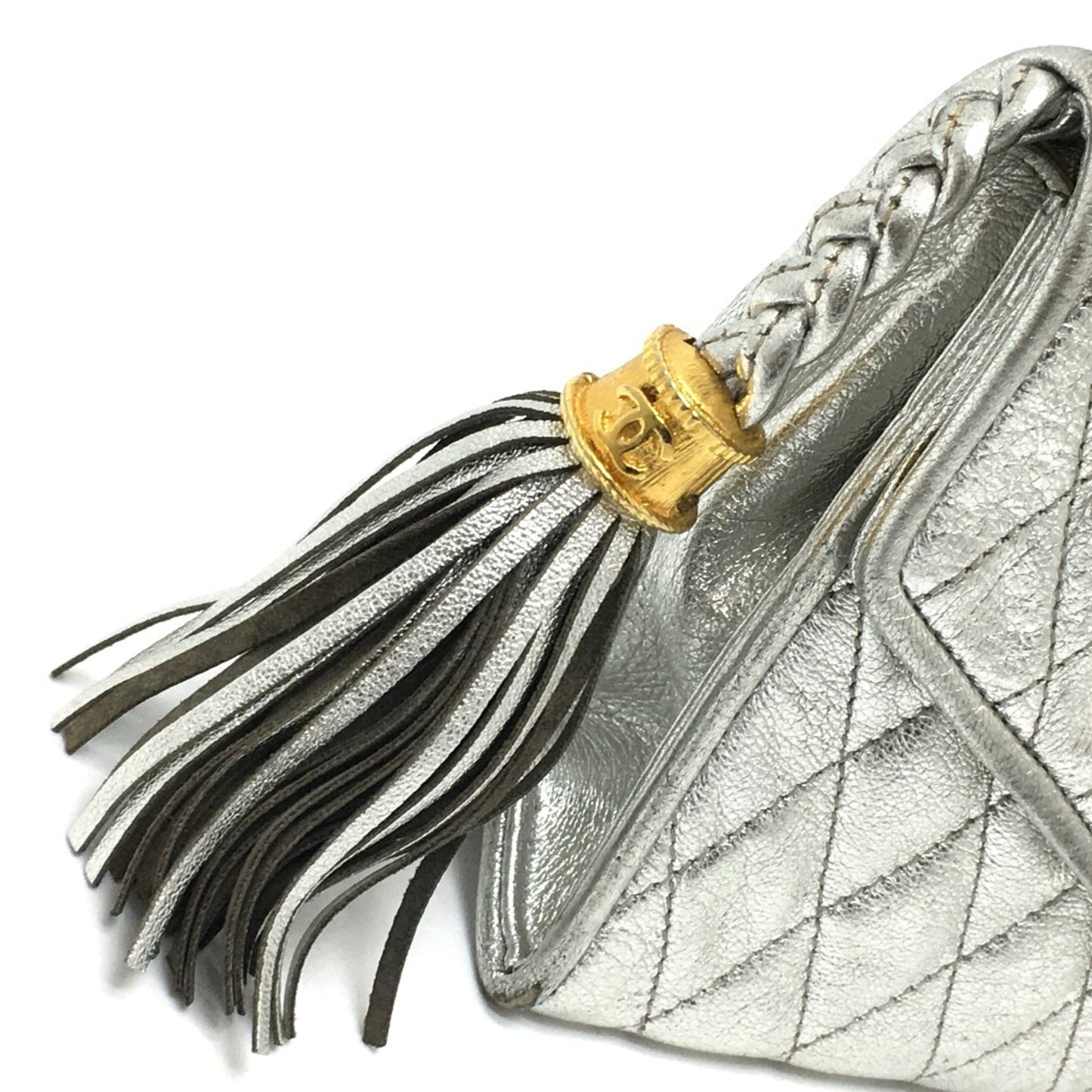 Chanel Quilted Matelasse Bag Chain Pochette Shoulder Bag Silver X Goldhardware