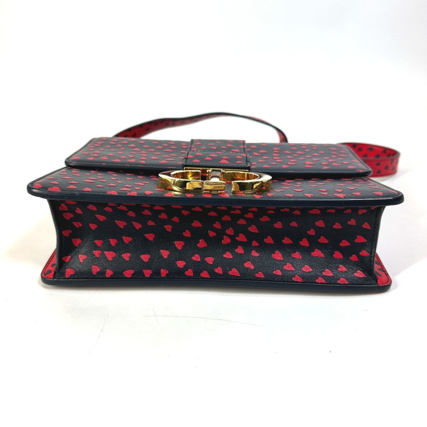 Christian Christian Dior Heart Logo Crossbody Shoulder Bag Black Red