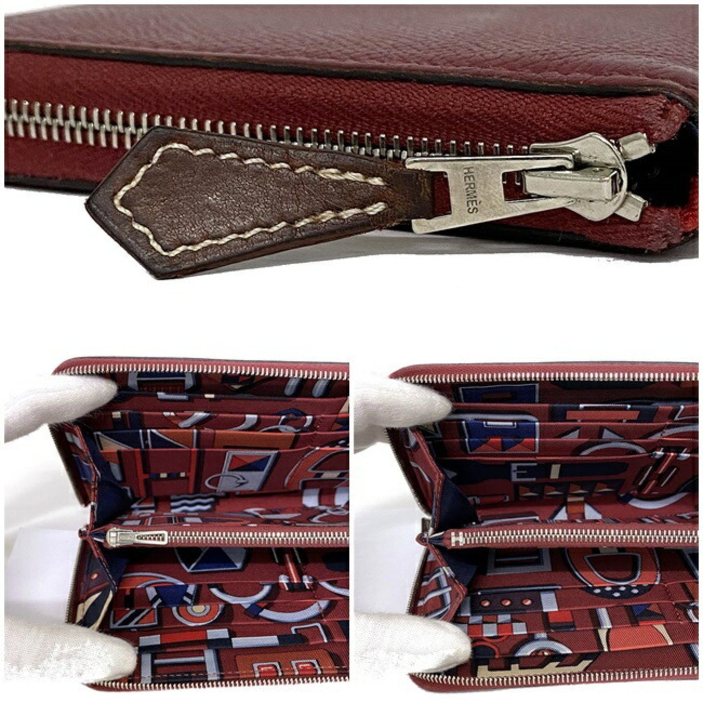 Hermes Long Wallet Azap Bordeaux Rouge Glenat Silk In Leather Epson Hermes Round