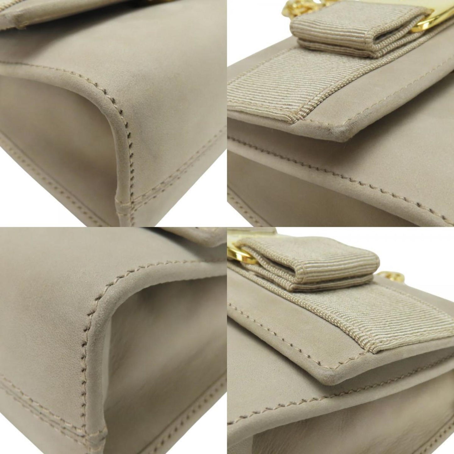 Salvatore Ferragamo Shoulder Bag Aq213202 Vara Ribbon Chain Mini Pochette Suede Greige Waist Pouch