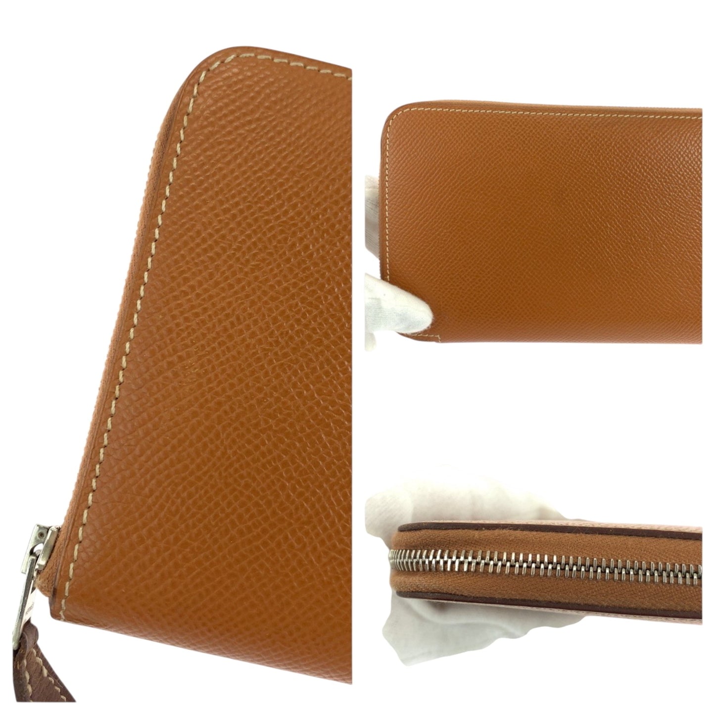 Hermes Azap Long Silk In Gold Brown Silver Hardware Epsom Leather Wallet Round Zipper X Stamp