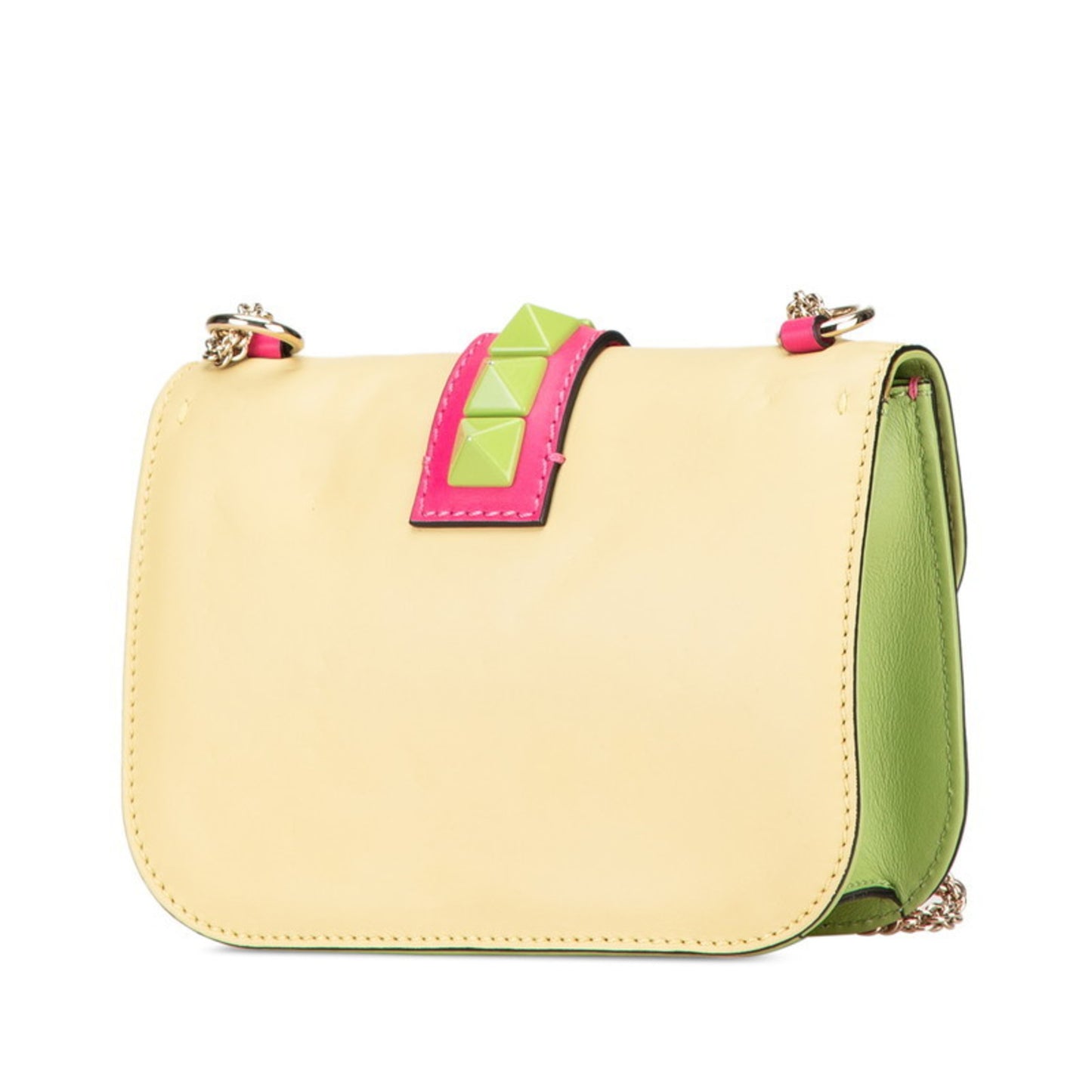 Valentino Rockstud Chain Shoulder Bag Pink Yellow Green Leather
