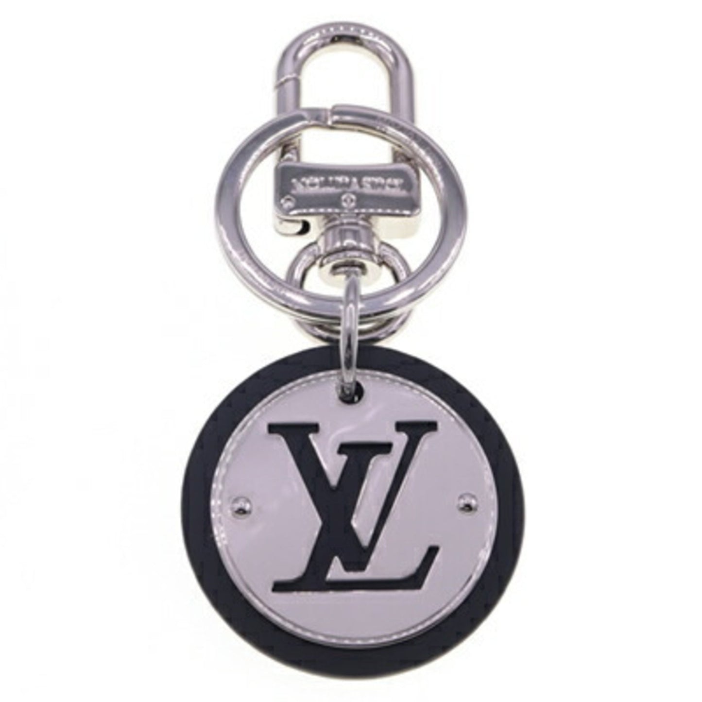 Louis Vuitton Keychain Portocle Lv Circle M67362 Silver Black Metal Leather Key Ring Bag