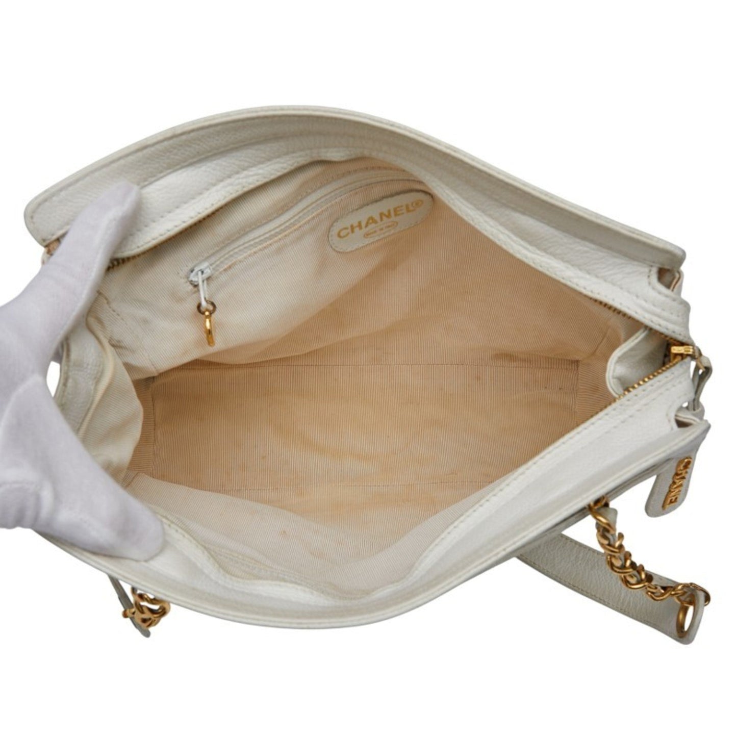 Chanel Triple Coco Mark Chain Shoulder Bag In White Caviar Skin