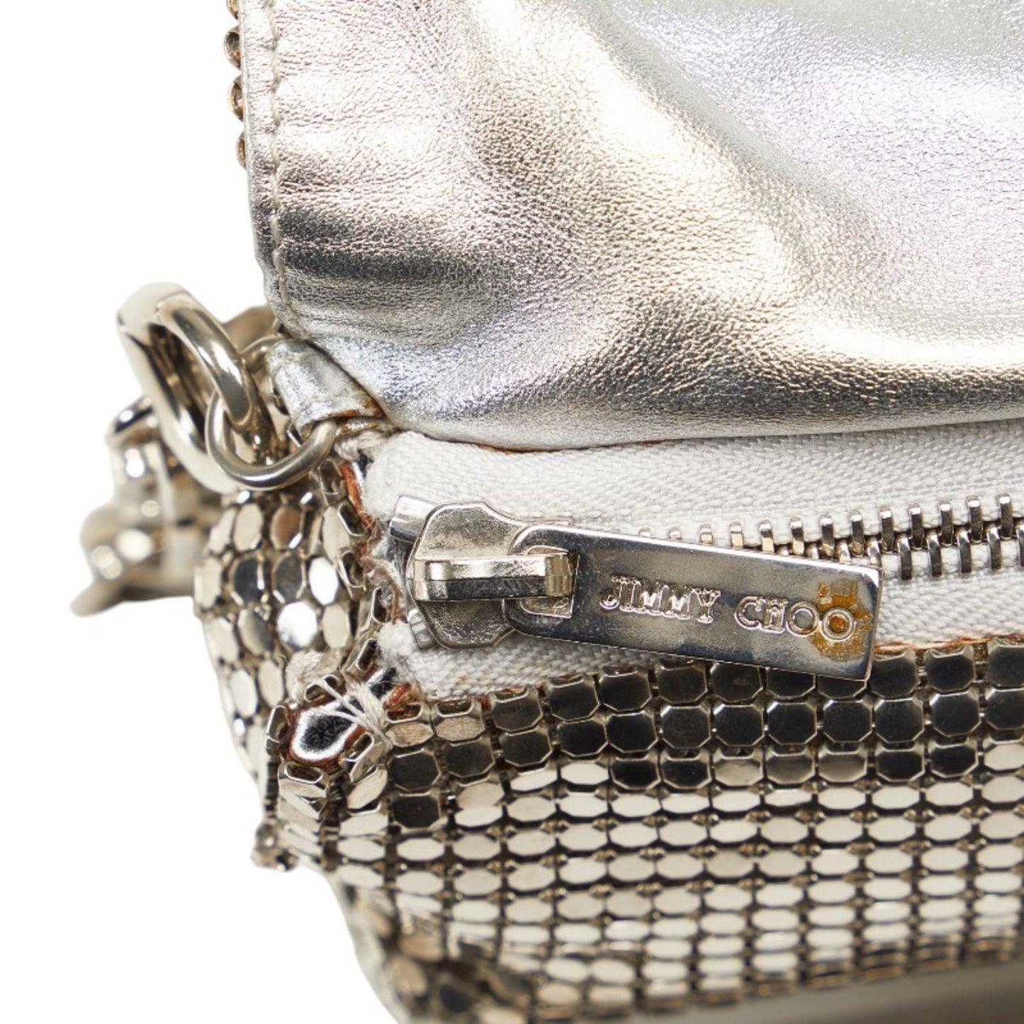 Jimmy Choo Crocodile Embossed Chain One Shoulder Bag Silver Black Leather Metal