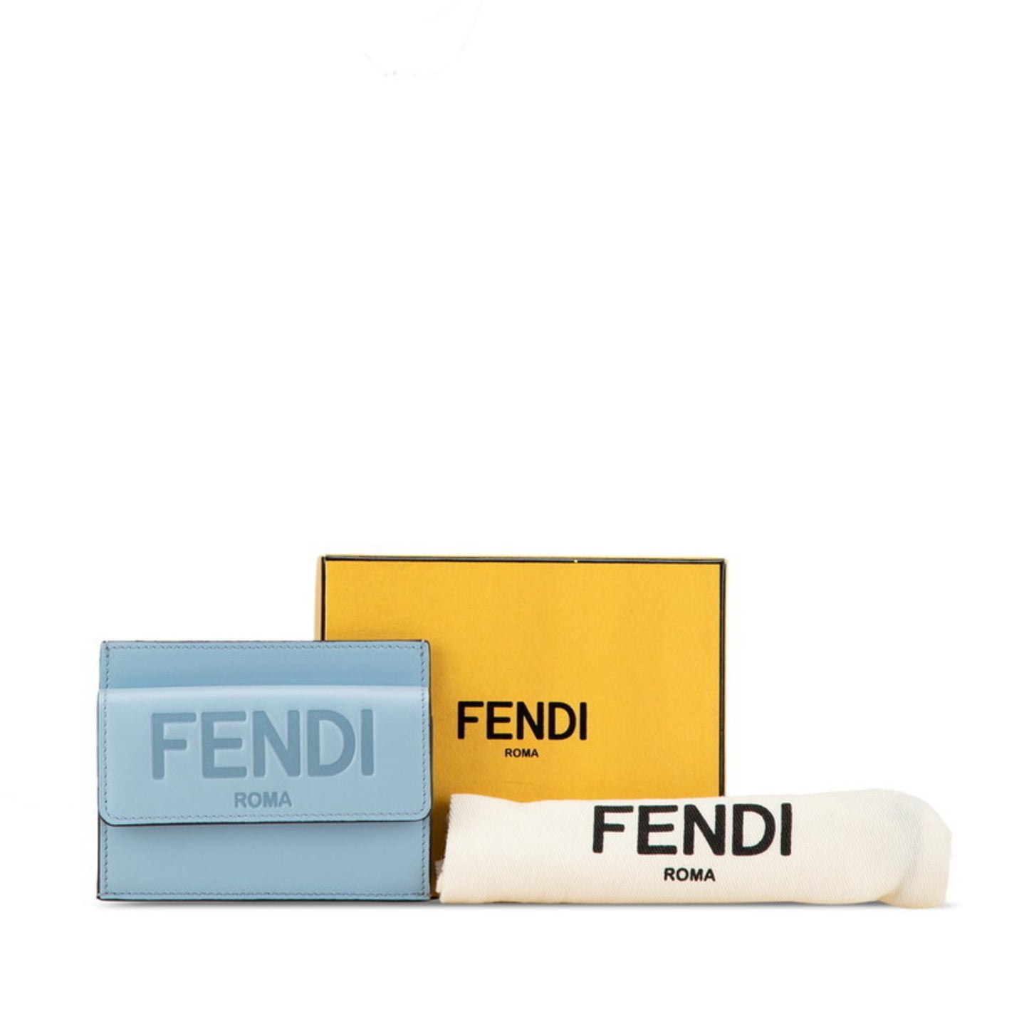 Fendi Roma Card Case Business Holder 8M0423 Light Blue Leather