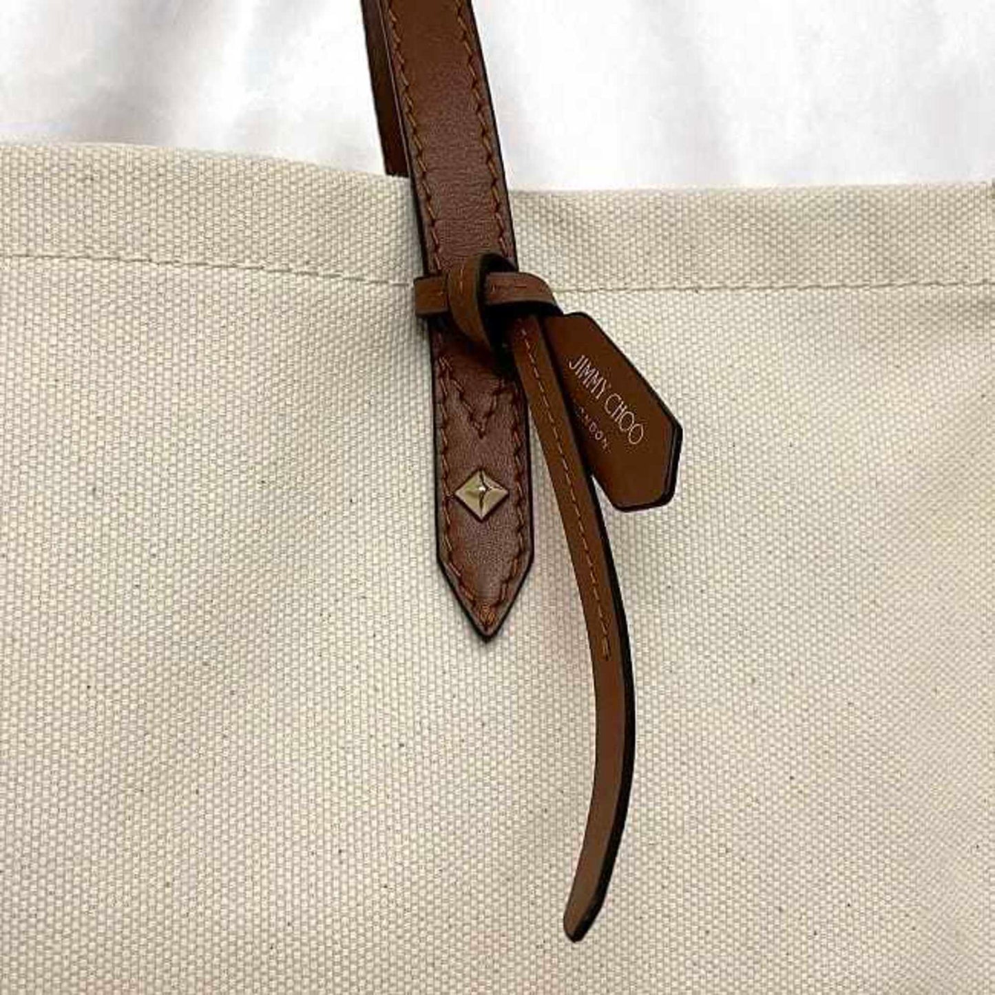 Jimmy Choo Tote Bag Natural White Brown Ec-19954 Canvas Leather Jimmy Choo A4