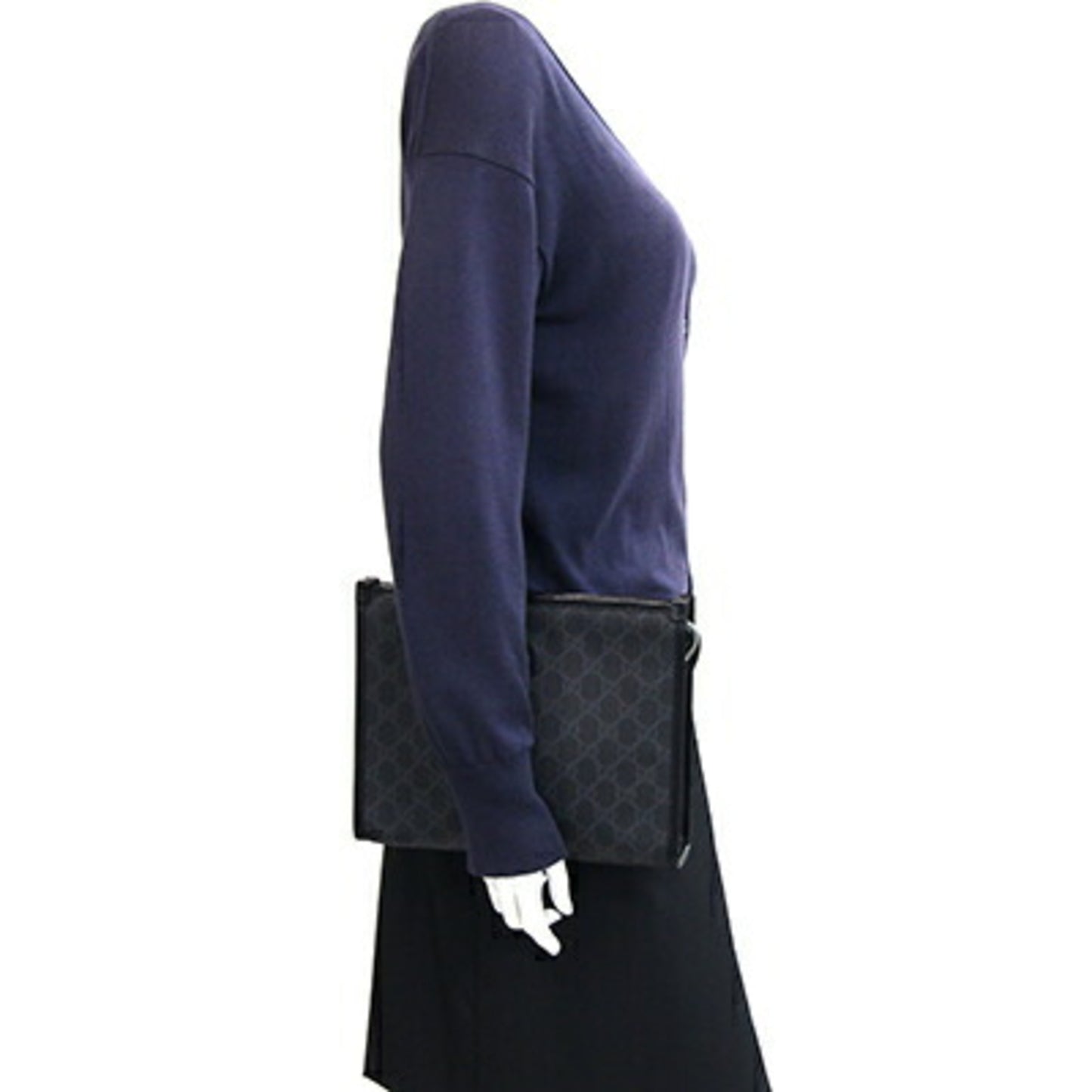 Gucci Interlocking G Clutch Bag 672956 Gray Black Pvc Leather Second Gg Supreme