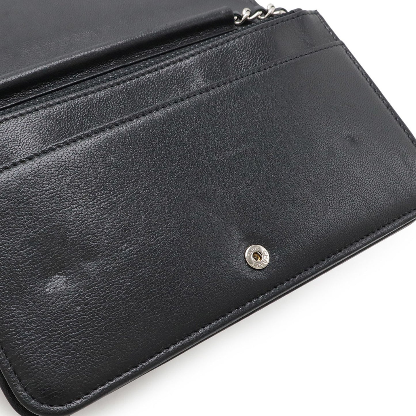 Chanel Mademoiselle Matelasse Chain Wallet Shoulder Bag Pochette Leather Black A80972