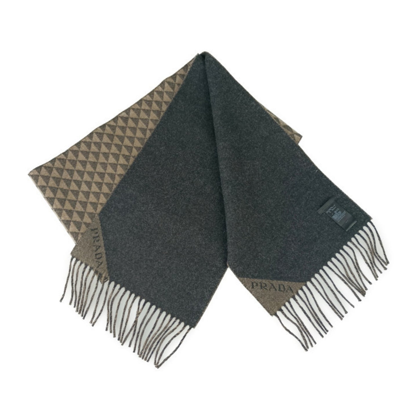 Prada Scarf Double Symbole 2Fs056 Antracite Grey Noisette Beige Wool Cashmere