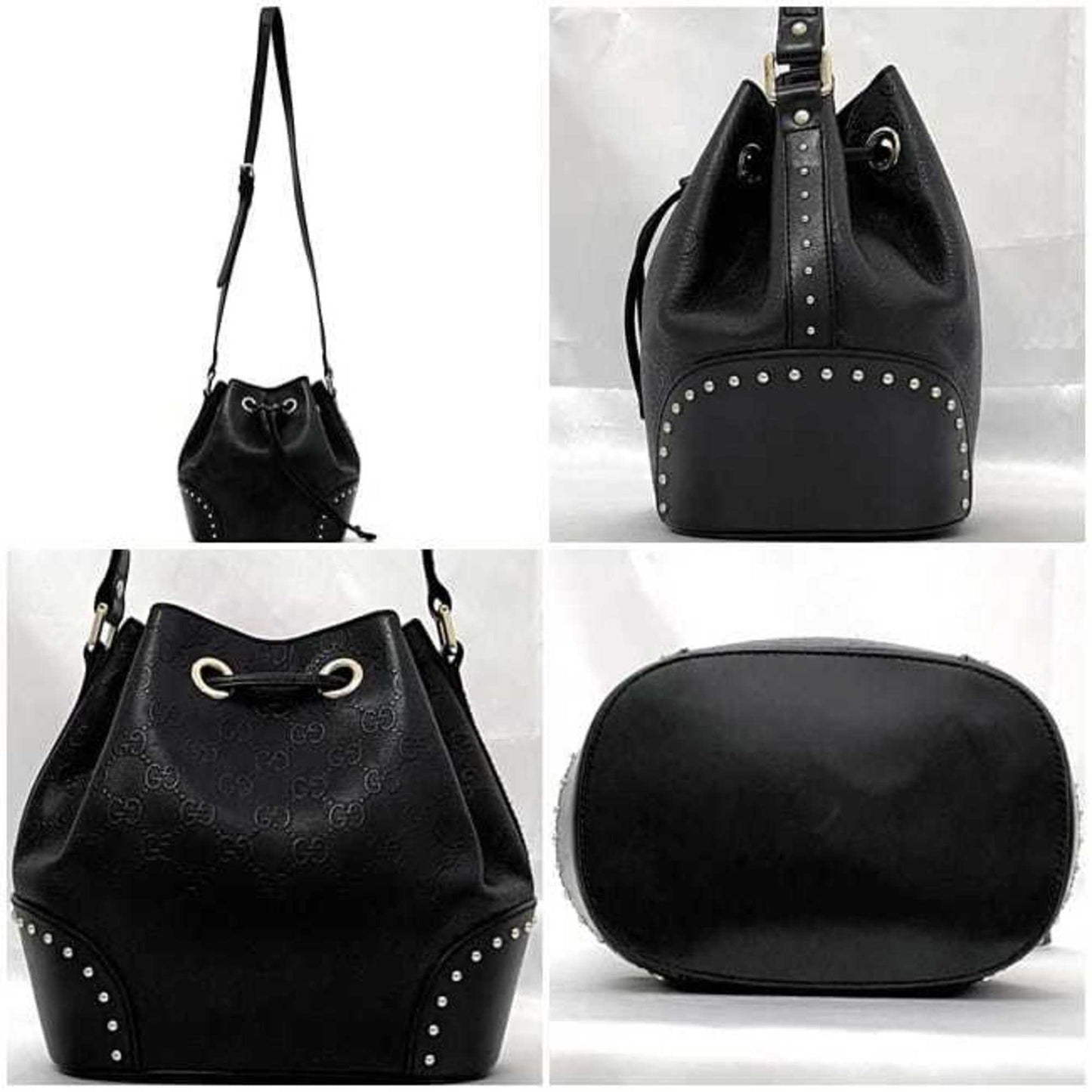 Gucci Shoulder Bag F-22751 Black Bright Diamante Shima 354229 Leather Studs 525040 Gucci Crossbody