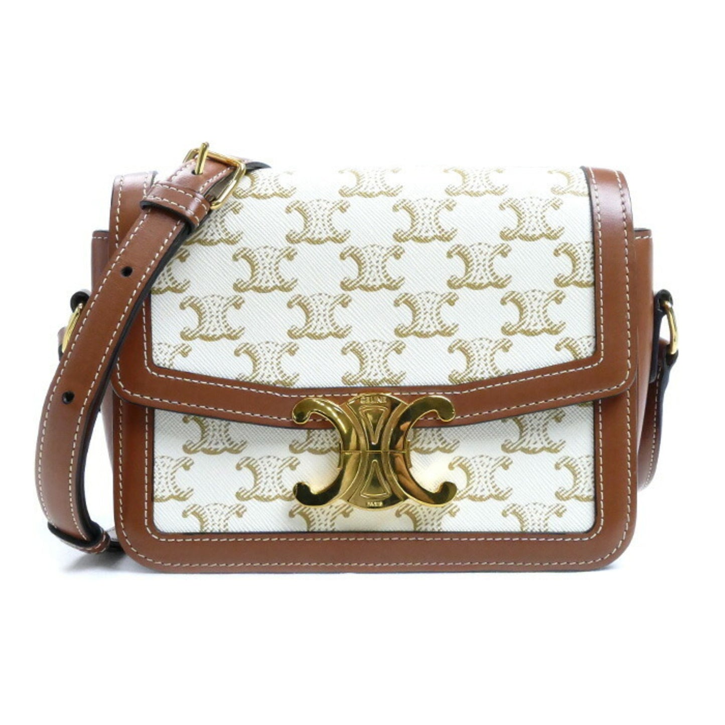 Celine Teen Triomphe Shoulder Bag White Brown 188882Bz4.01Bc