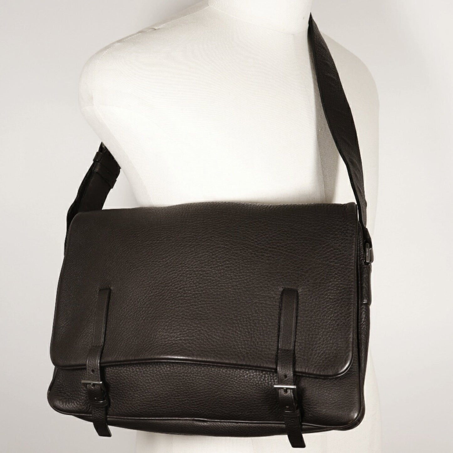 Prada Bag Shoulder Calf Brown Belt Clasp Messenger