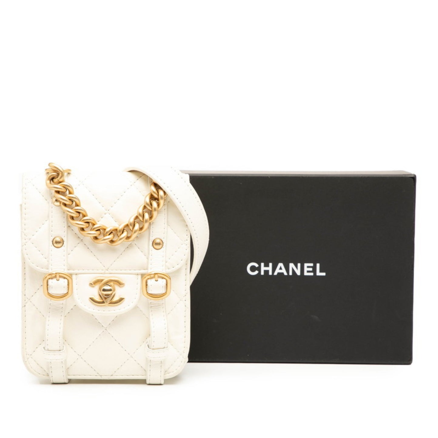 Chanel Matelasse Mini Flap Bag Shoulder White Lambskin