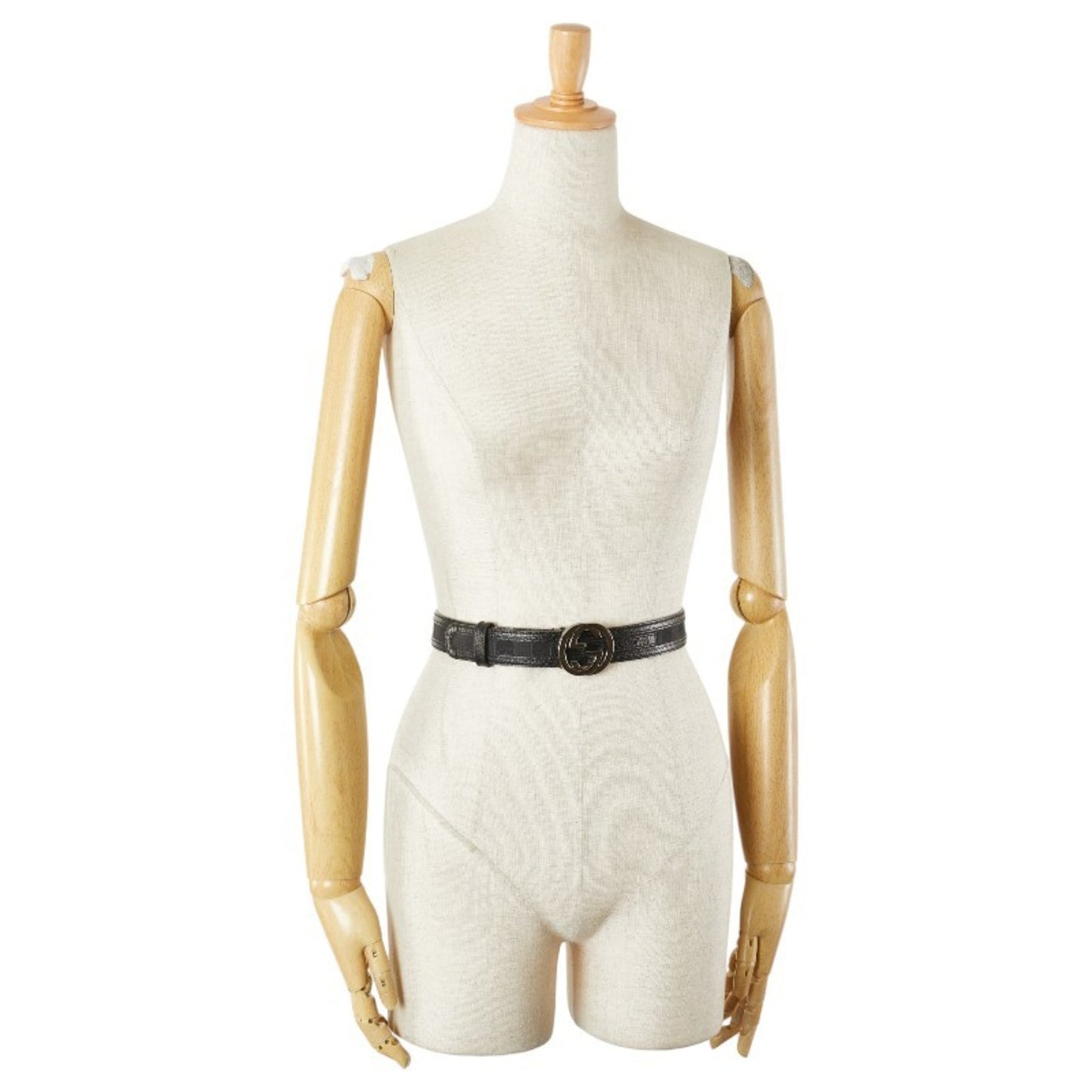 Gucci Gg Canvas Interlocking G Belt 80.32 114874 Black Silver Leather